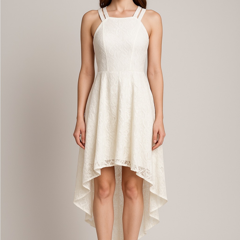 B. Darlin White Lace High-Low Lace Party Dress Size 1/2